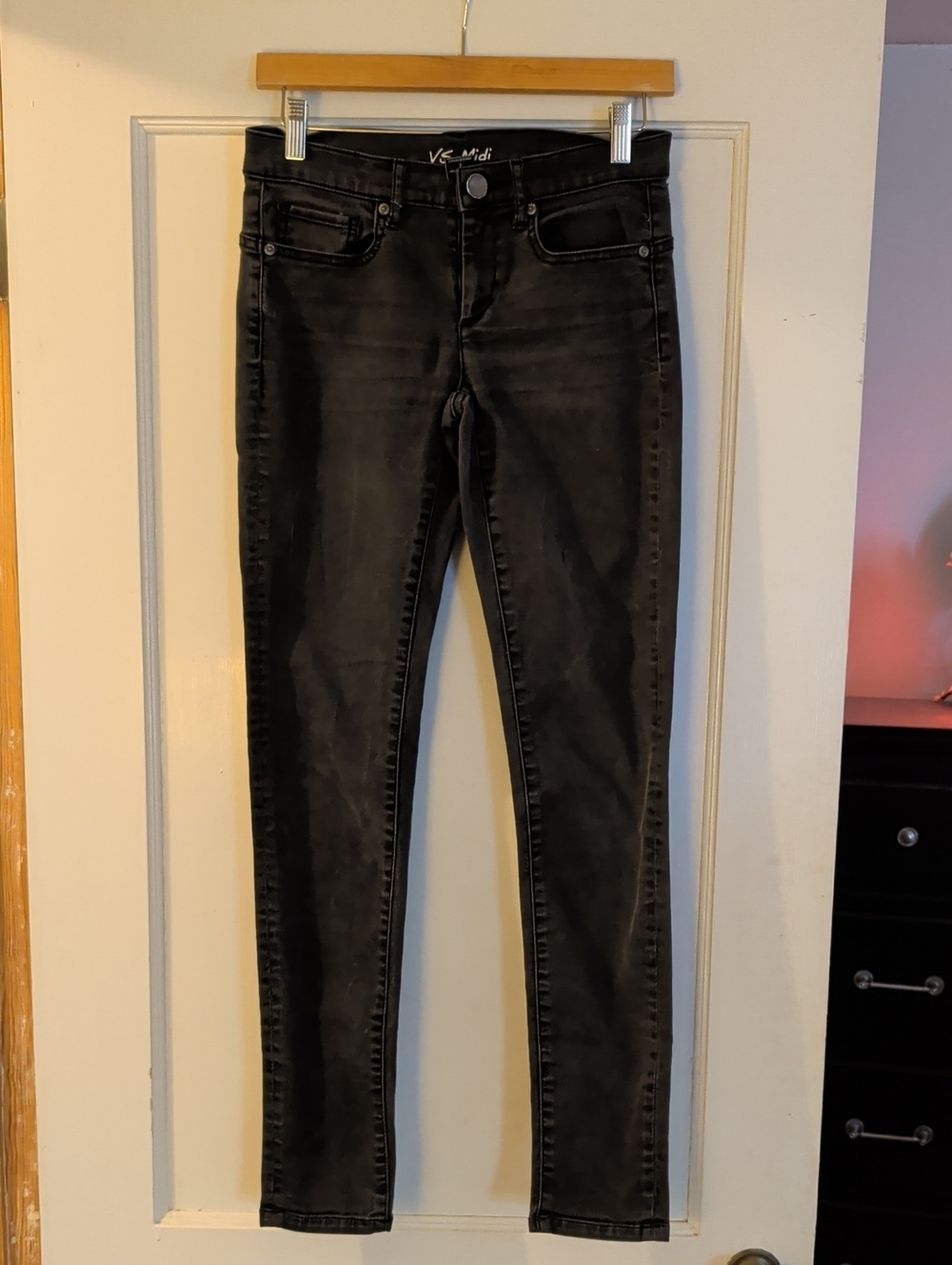 VS Midi Black/Dark Grey Denim Jeans, Sz 2